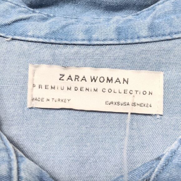 ZARA WOMAN Lyocell Chambray Ruffle Sleeve Top XS - Picture 5 of 8